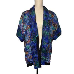 MaryLou Ozbolt Storer Fibrearts Open Front Kimono Blouse Top Vibrant Blue M